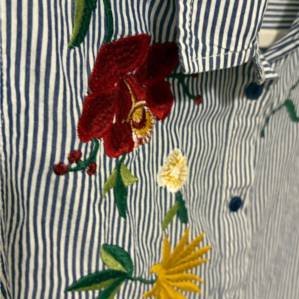 Vintage Embroidered Blue & White Striped Button-Down Shirt - Picture 5 of 6